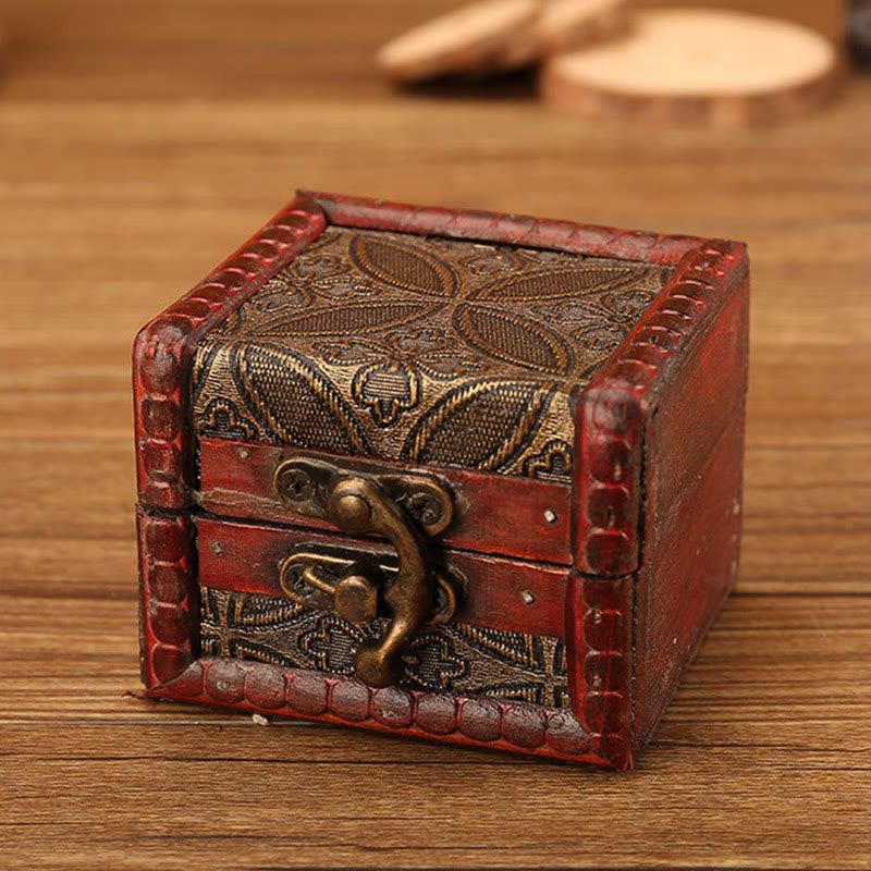 KarmaRipple's Retro Small Square Wood Jewelry Box Lotus Grass Flower Grape Bronze Coin Daffodil Jewelry Storage Box p34