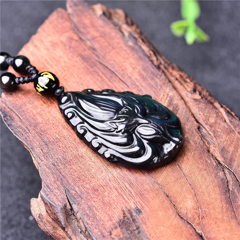 KarmaRipple's Authentic Rainbow Obsidian Nine Tailed Fox Inner Peace Pendant Beaded String Necklace p6