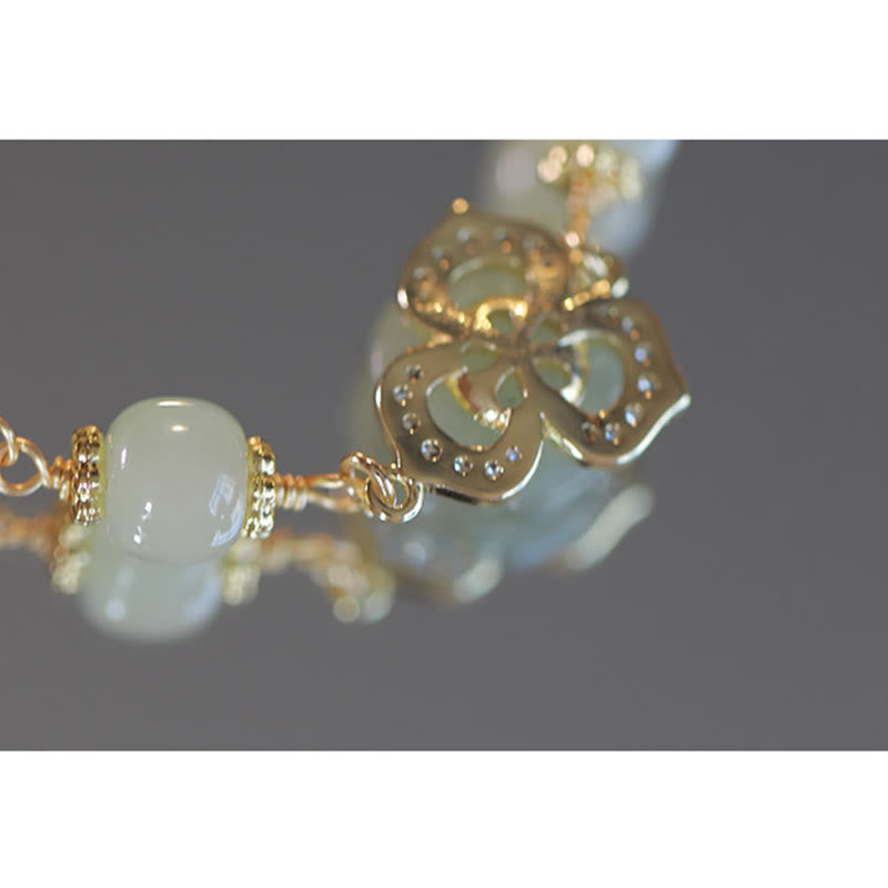 KarmaRipple's 14K Gold Plated Hetian Jade Rose Flower Fortune Chain Bracelet p13