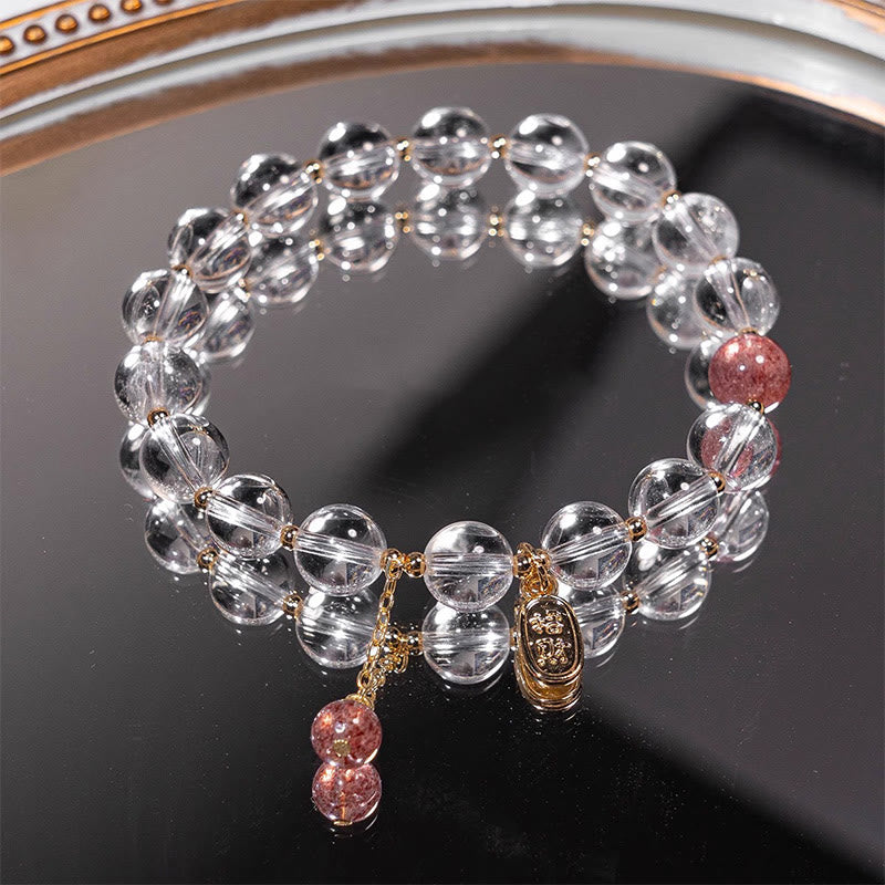 KarmaRipple's Ivory Gemstone Strawberry Quartz Balancing Attract Fortune Talisman Bracelet p1