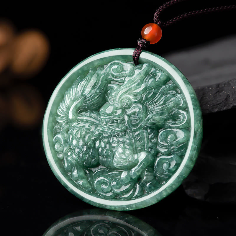 KarmaRipple's Authentic Jade Kirin Abundance String Pendant Necklace p1