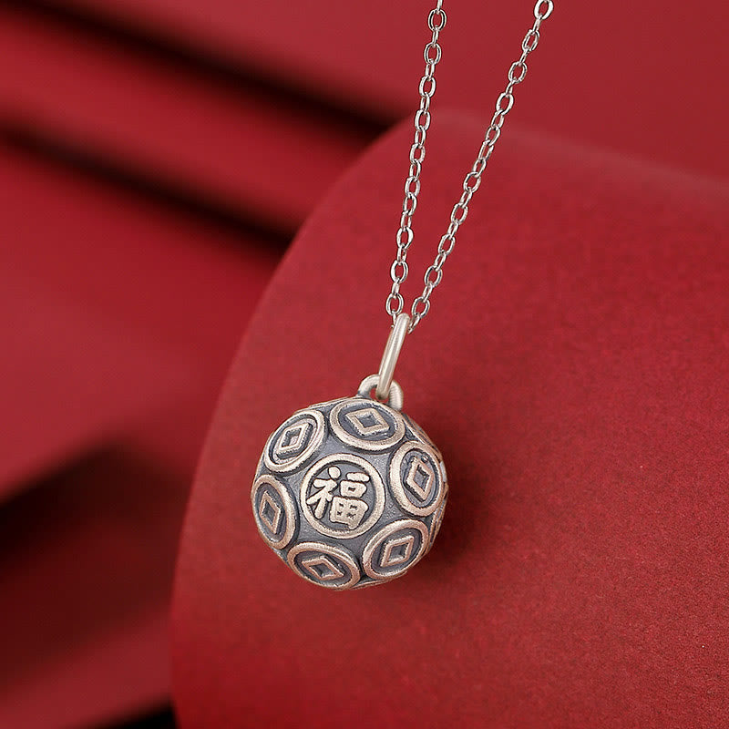 KarmaRipple's 990 Sterling Silver Fu Character Bronze Coin Fortune Fortune Chain Pendant Necklace p9