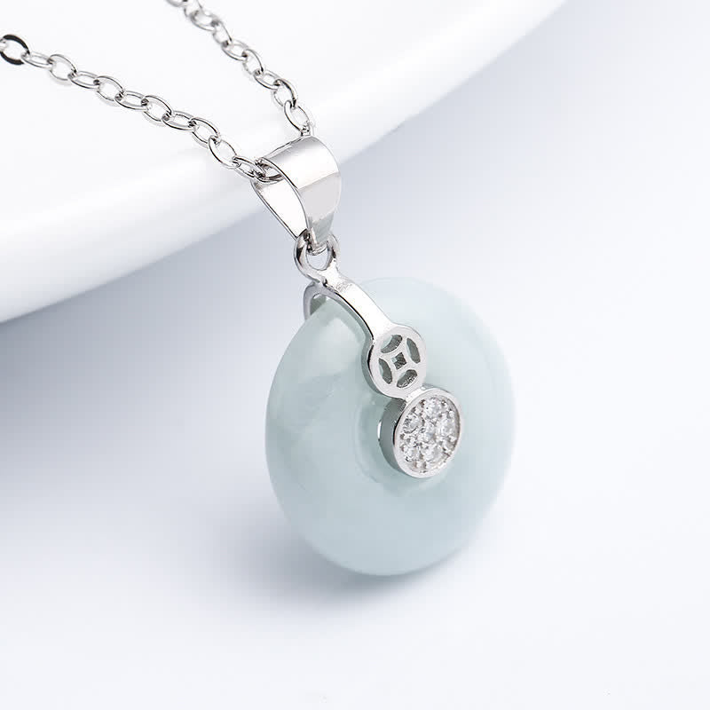 KarmaRipple's 925 Sterling Silver Peace Buckle Jade Coin Fortune Pendant Necklace p2