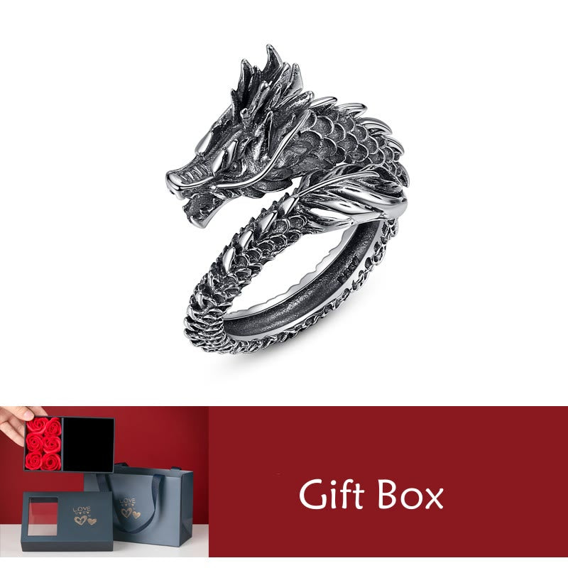 KarmaRipple's 925 Sterling Silver Vintage Dragon Success Protection Strength Adjustable Ring p2