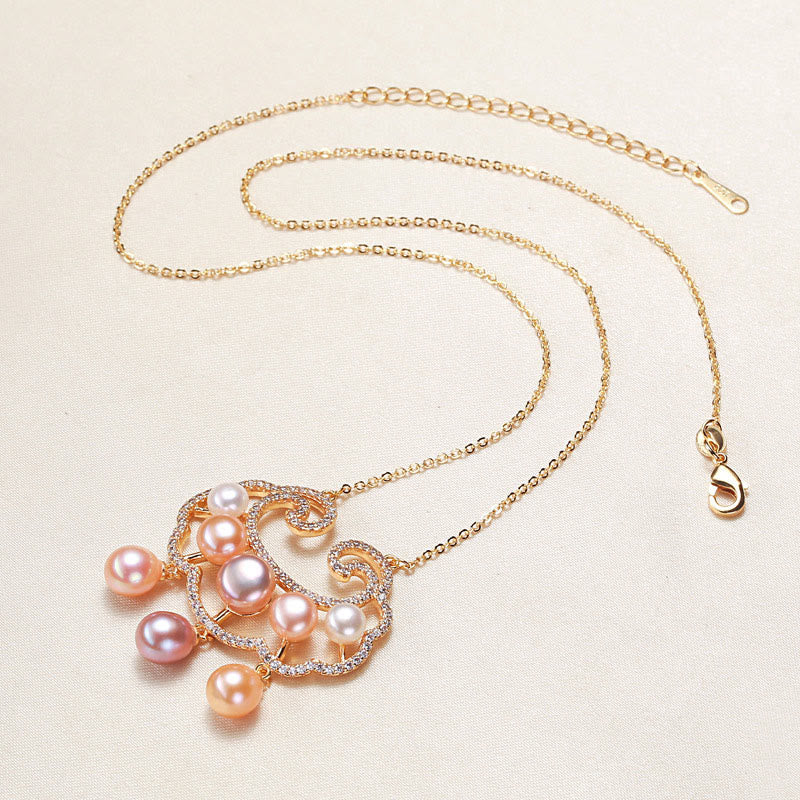 KarmaRipple's 18K Gold Plated Authentic Pearl Chinese Lock Talisman Sincerity Pendant Necklace p1