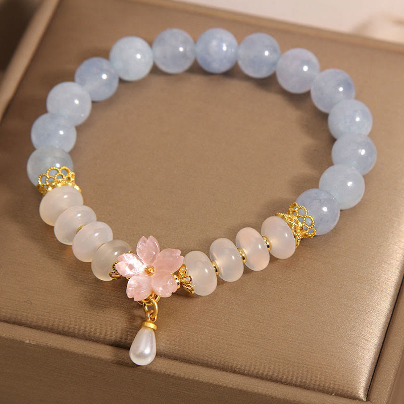 KarmaRipple's Aquamarine Ivory Agate Pearl Abacus Beadwork Flower Balancing Bracelet p9