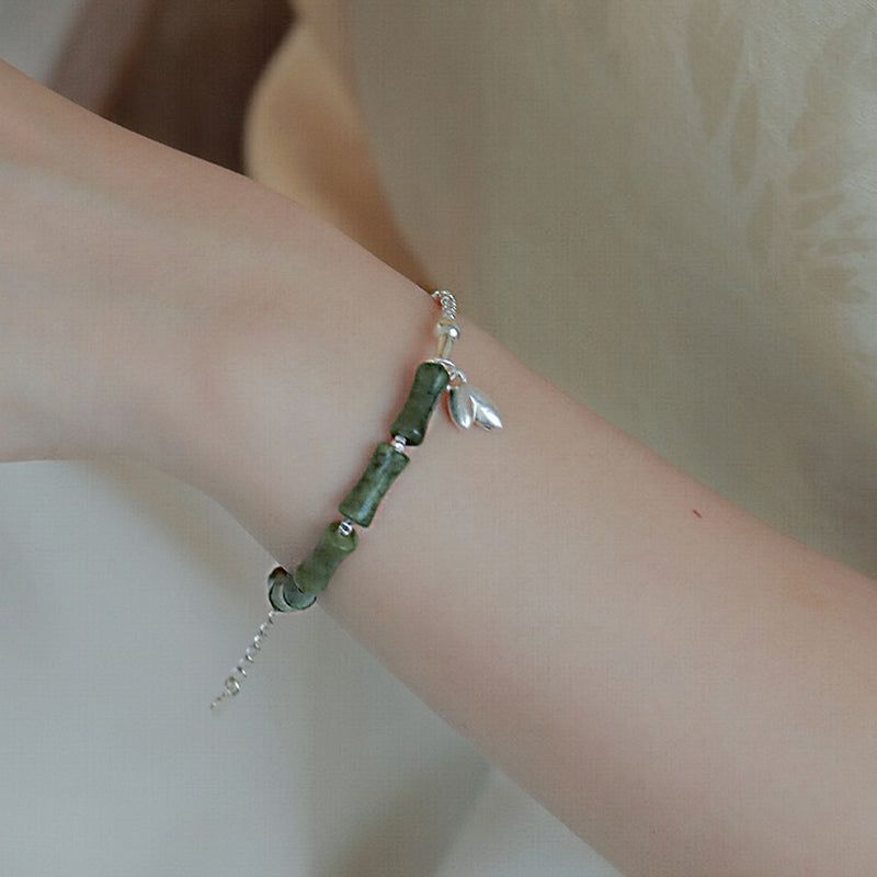 KarmaRipple's 925 Sterling Silver Peridot Bamboo Pattern Fortune Bracelet p1