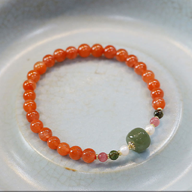 KarmaRipple's Authentic Red Agate Hetian Jade Bead Confidence Calm Bracelet p3
