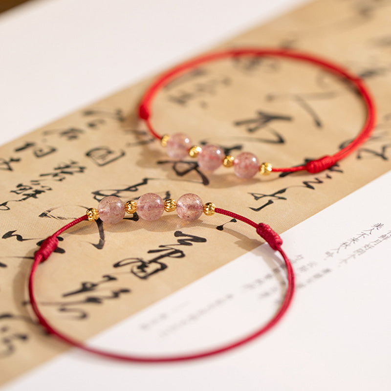 KarmaRipple's Strawberry Gemstone Beadwork Fortune Red String Anklet p13