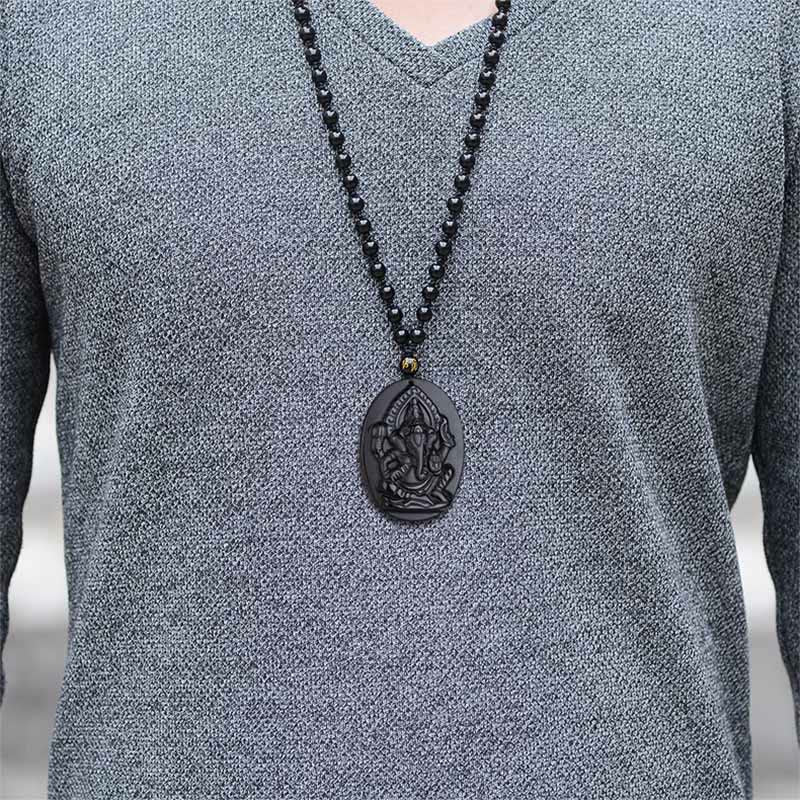 KarmaRipple's Tibetan Obsidian Ganesh Ganpati Elephant Wealth Amulet Pendant p7