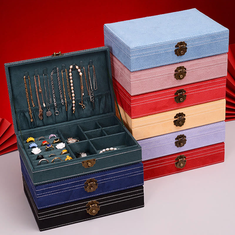 KarmaRipple's Simple Design Jewelry Box Organizer Single Layer Flannel Jewelry Storage Box With Lock p20