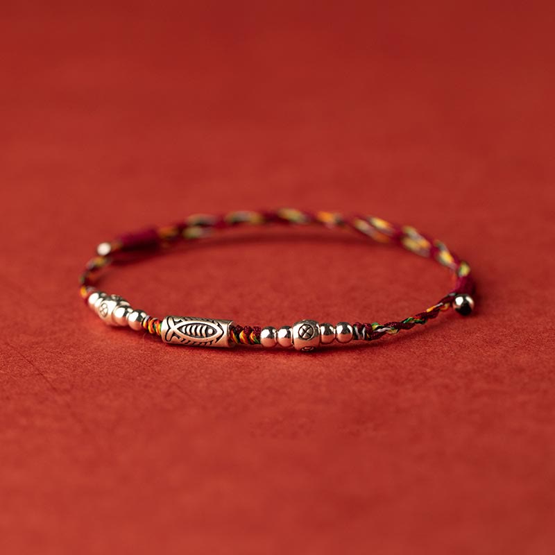 KarmaRipple's 925 Sterling Silver Fortune Koi Fish Woven Colorful String Bracelet Anklet p2