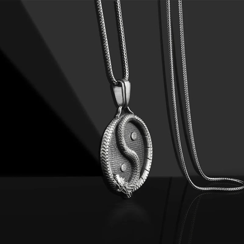 KarmaRipple's Pure Tin Yin Yang Dragon Fortune Strength Pendant Necklace p3