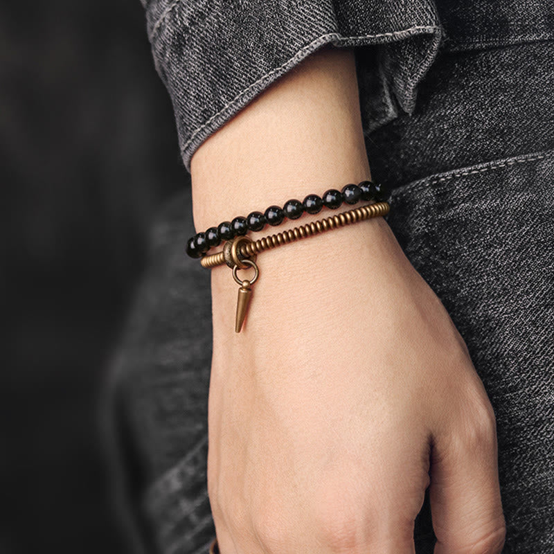 KarmaRipple's Rainbow Obsidian Bronze Inner Peace Balancing Double Layer Bracelet p9