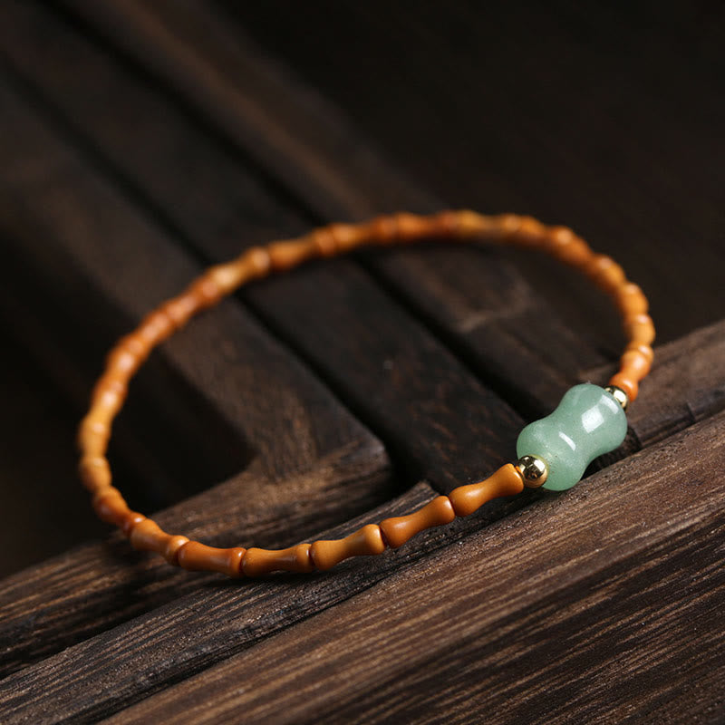 KarmaRipple's Authentic Olive Pit Green Aventurine Bamboo Pattern Fortune Bracelet p9