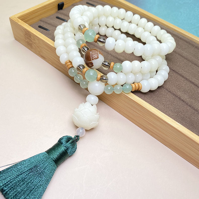 KarmaRipple's Ivory Bodhi Seed Mala 108 Beadwork Protection Bracelet p5