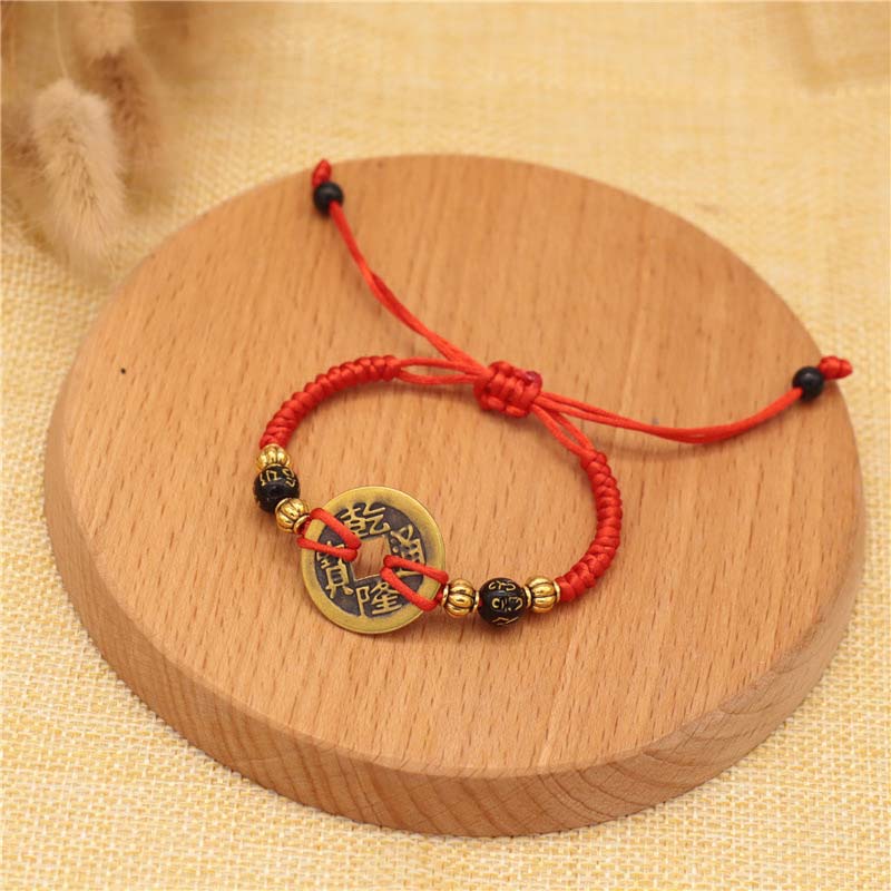 KarmaRipple's Bronze Coin Fortune Red String Weave Bracelet p14