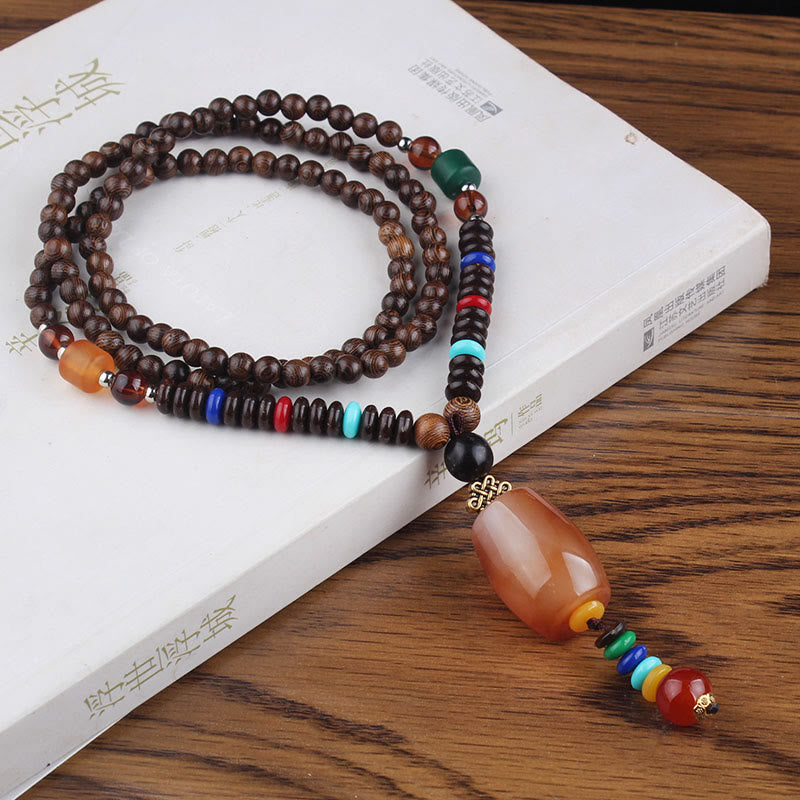KarmaRipple's Tibetan Wenge Wood Bodhi Seed Agate Balance Peace Pendant Necklace p15