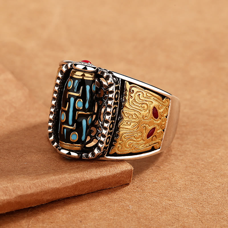 KarmaRipple's Tibetan Nine-Eye Dzi Bead Wealth Blessings Rotatable Ring p3
