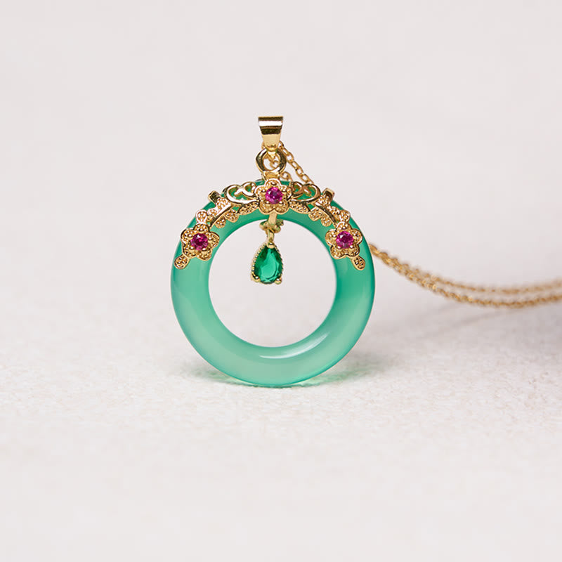 KarmaRipple's Green Chalcedony Peace Buckle Design Strength Pendant Necklace p14