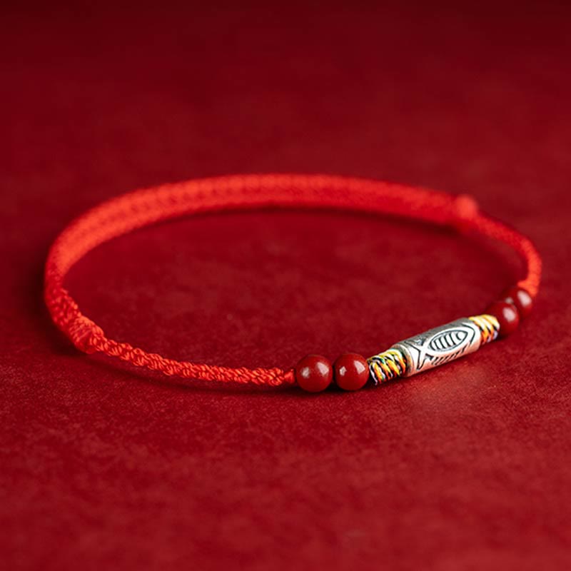 KarmaRipple's 925 Sterling Silver Koi Fish Cinnabar Bead Wealth Handcrafted Woven Bracelet Anklet p5