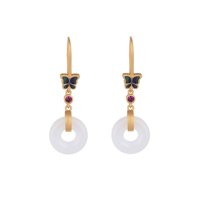 KarmaRipple's FengShui Ivory Jade Butterfly Fortune Earrings p1