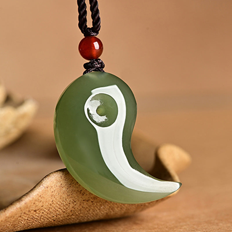 KarmaRipple's Yin Yang Ivory Jade Cyan Jade Protection Blessing Pendant String Necklace p4