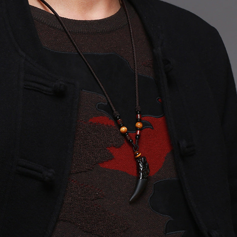 KarmaRipple's Authentic Ice Obsidian Wolf Tooth Pattern Courage Pendant Necklace p7