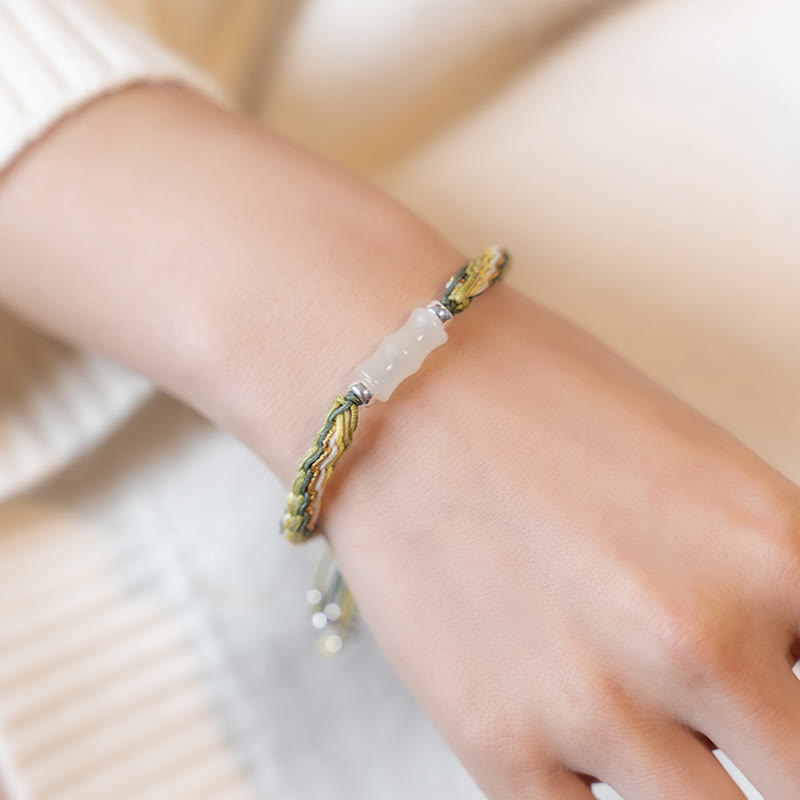 KarmaRipple's Ivory Jade Bamboo Reincarnation Weave Wealth Fortune Strength String Bracelet p15