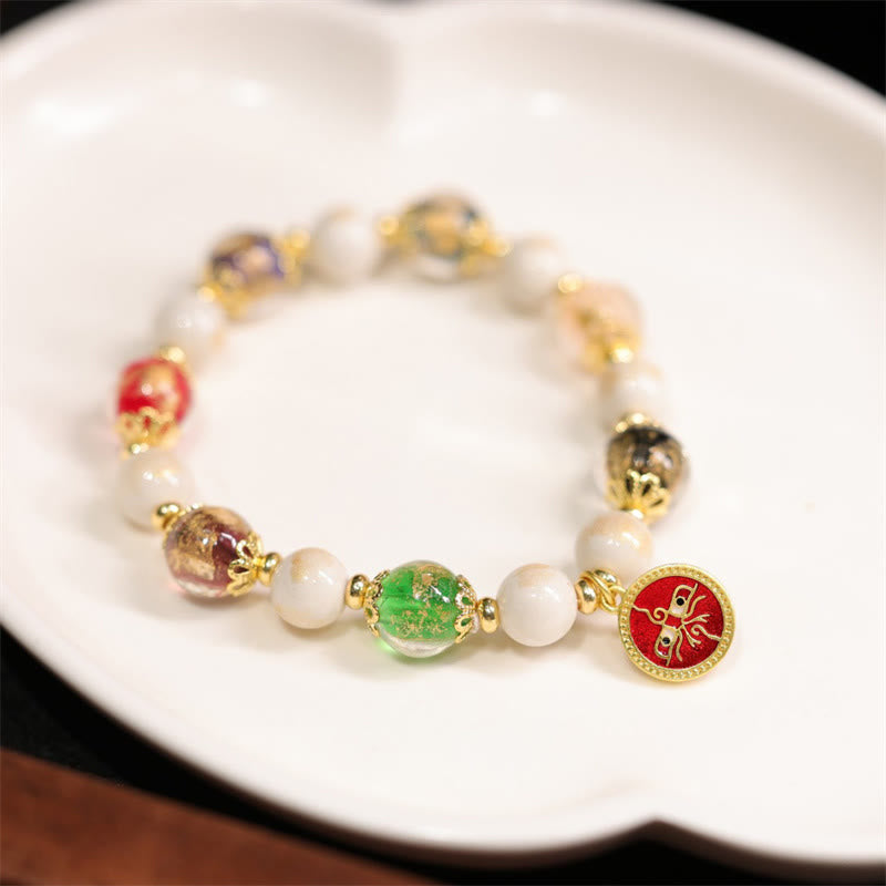 KarmaRipple's Tibetan Five God Of Wealth Fortune Liuli Glass Bead Incense Ash Porcelain Bead Talisman Bracelet p1