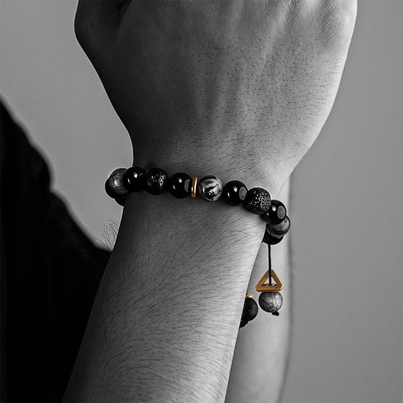 KarmaRipple's Black Obsidian Lava Rock Stone Yin Yang Strength Bracelet p5