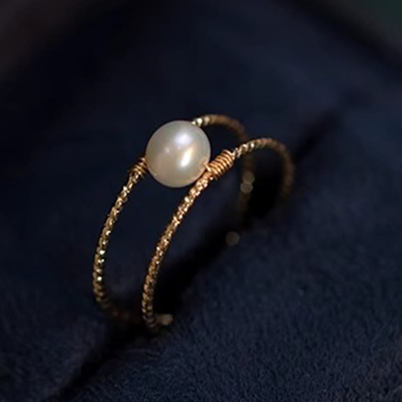KarmaRipple's Round Jade Pearl Bead Double Layer Bronze Fortune Adjustable Ring p11