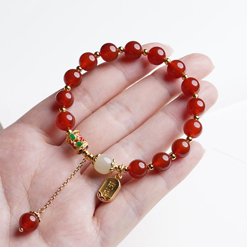 KarmaRipple's Authentic Red Agate Hetian Jade Fu Character Confidence Talisman Bracelet ( p10