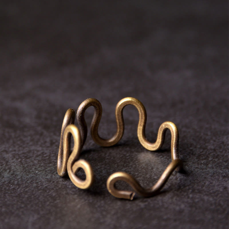 KarmaRipple's Simple Curved Brass Design Bronze Fortune Wealth Adjustable Ring p2
