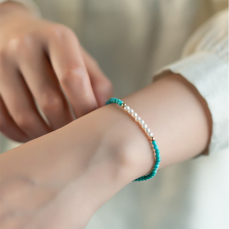 KarmaRipple's 925 Sterling Silver Authentic Turquoise Pearl Beaded Bracelet p5