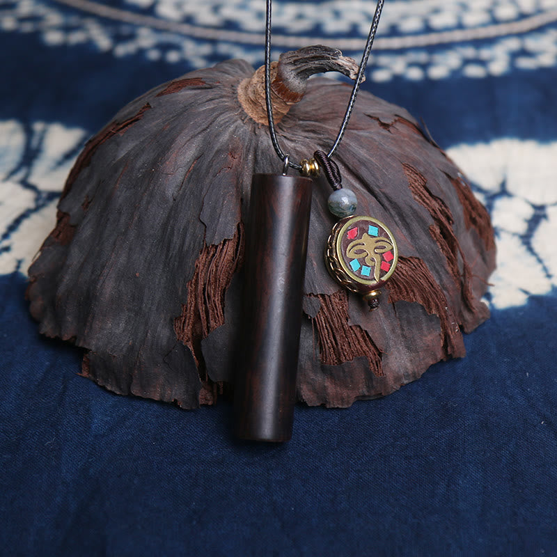 KarmaRipple's Tibetan Ebony Wood Dzi Bead Peace Calm Pendant Necklace p6