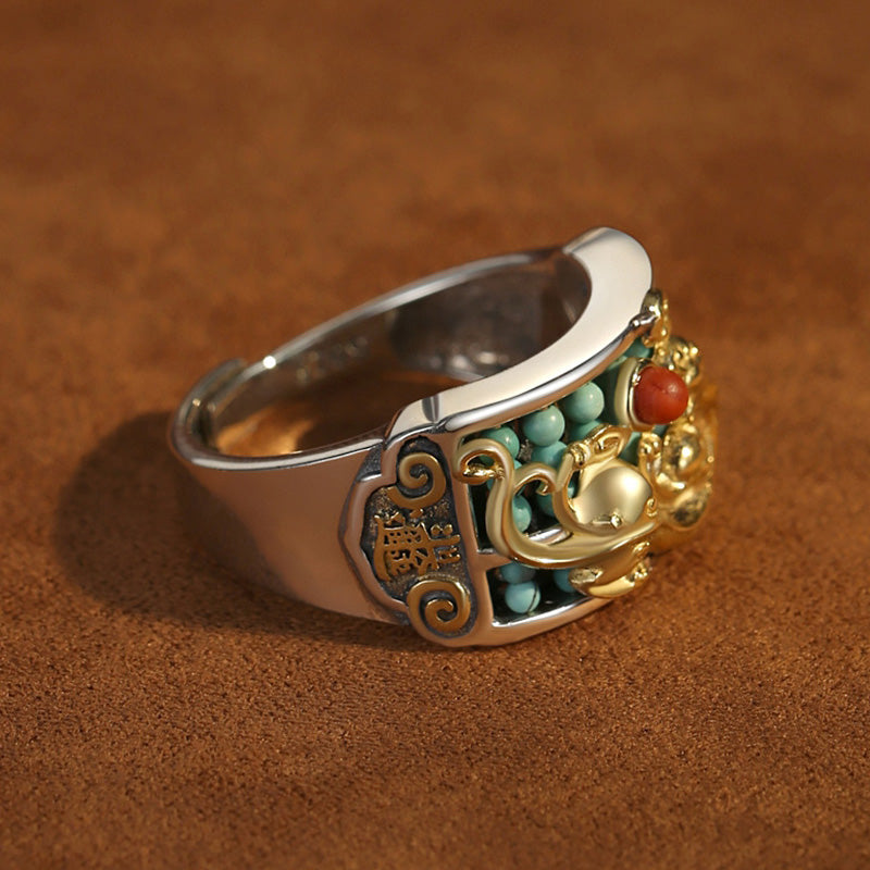 KarmaRipple's 925 Sterling Silver Turquoise Red Agate PiXiu Abacus Protection Ring p11