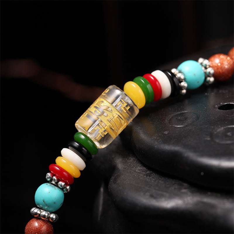 KarmaRipple's 108 Mala Beadwork Goldstone Om Mani Padme Hum Swastika Confidence Bracelet p6
