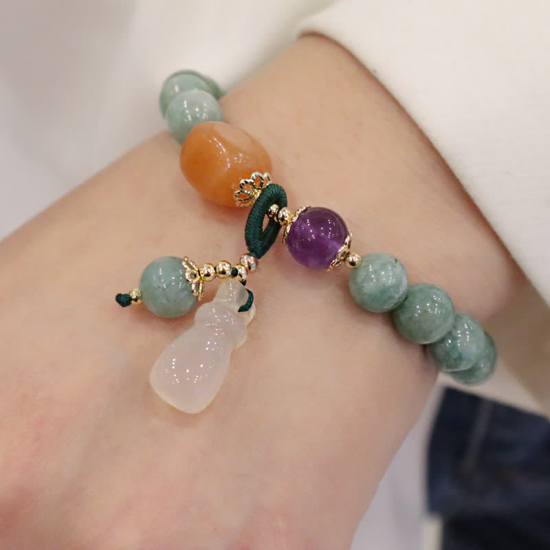KarmaRipple's Cyan Jade Lotus Pumpkin Wish Peace Buckle Amethyst Gemstone Balancing Bracelet p3