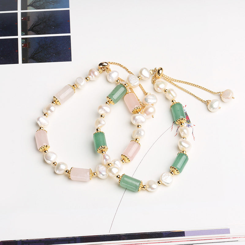 KarmaRipple's Green Aventurine Pearl Pink Gemstone Bead Fortune Bracelet p3