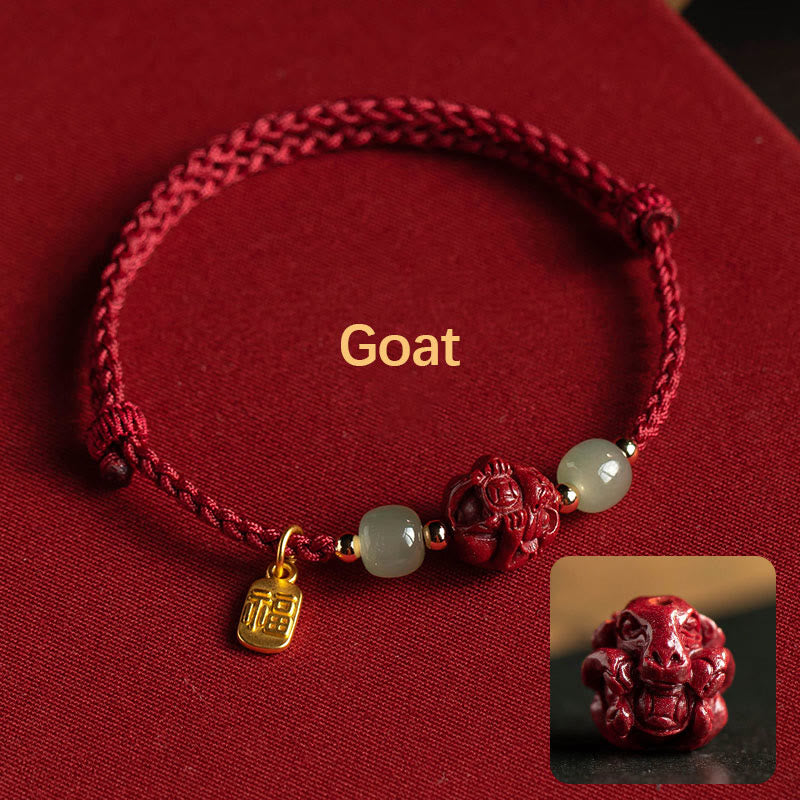 KarmaRipple's Authentic Cinnabar Chinese Zodiac Hetian Jade Fu Character Fortune Rope Bracelet p8