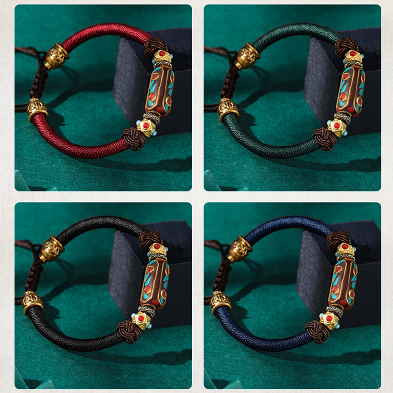 KarmaRipple's Handmade Tibetan Turquoise Om Mani Padme Hum Strength Woven Bracelet p17