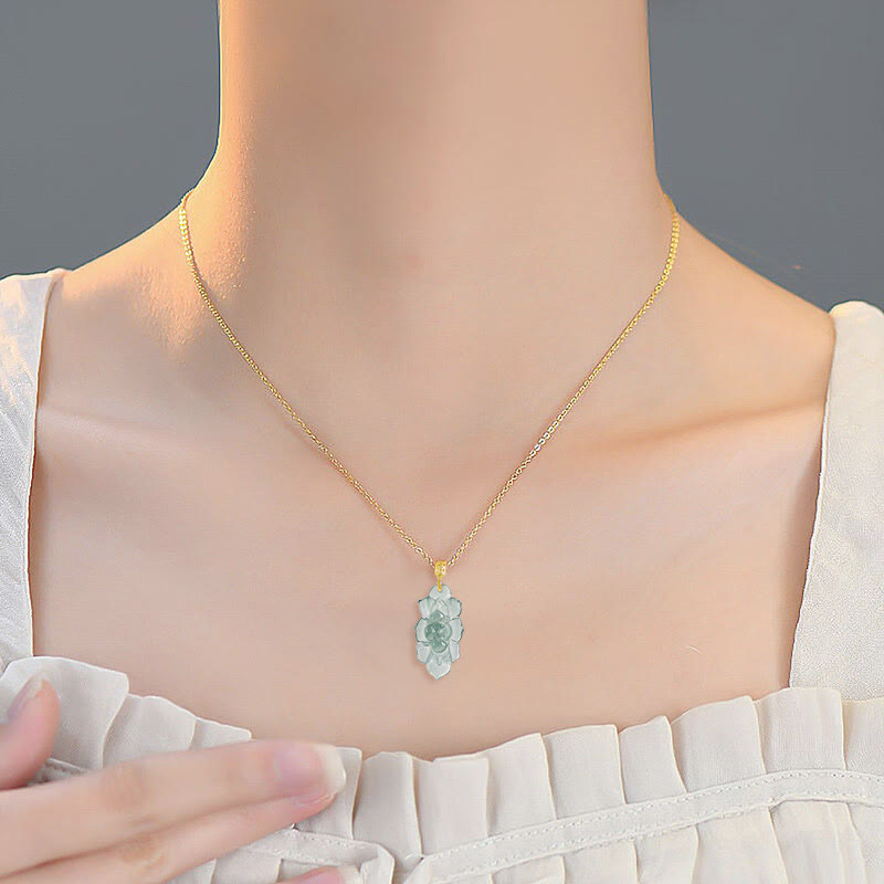 KarmaRipple's 18K Gold Authentic Jade Lotus Pattern Prosperity Pendant Necklace p6