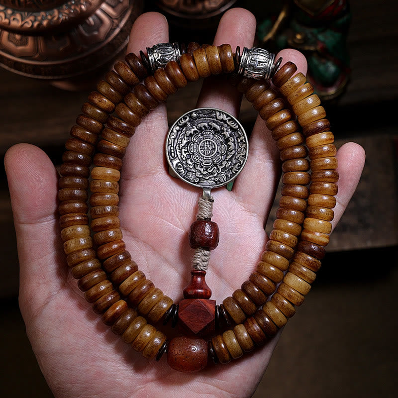 KarmaRipple's Tibetan 108 Mala Beadwork Yak Bone Dzi Bead PiXiu Nine Palaces Eight Diagrams Balance Bracelet p31