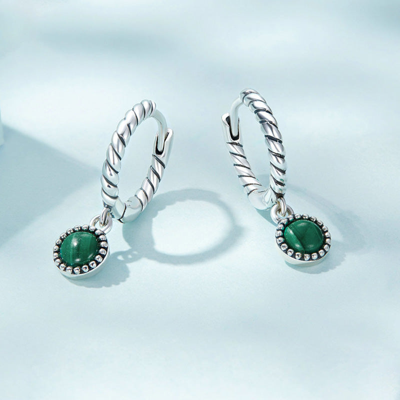 KarmaRipple's 925 Sterling Silver Round Malachite Anti-Anxiety Drop Earrings p2