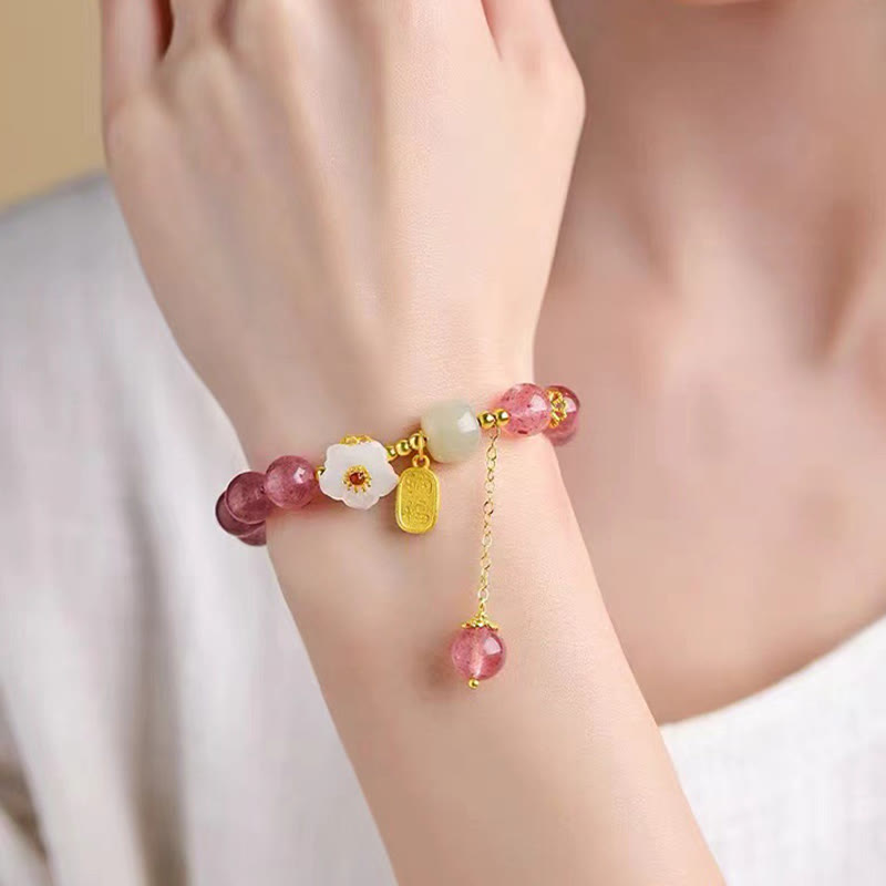 KarmaRipple's Strawberry Quartz Fu Character Pink Gemstone Balancing Bracelet p5