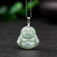 KarmaRipple's 925 Sterling Silver Laughing Buddha Jade Blessing Pendant Chain Necklace