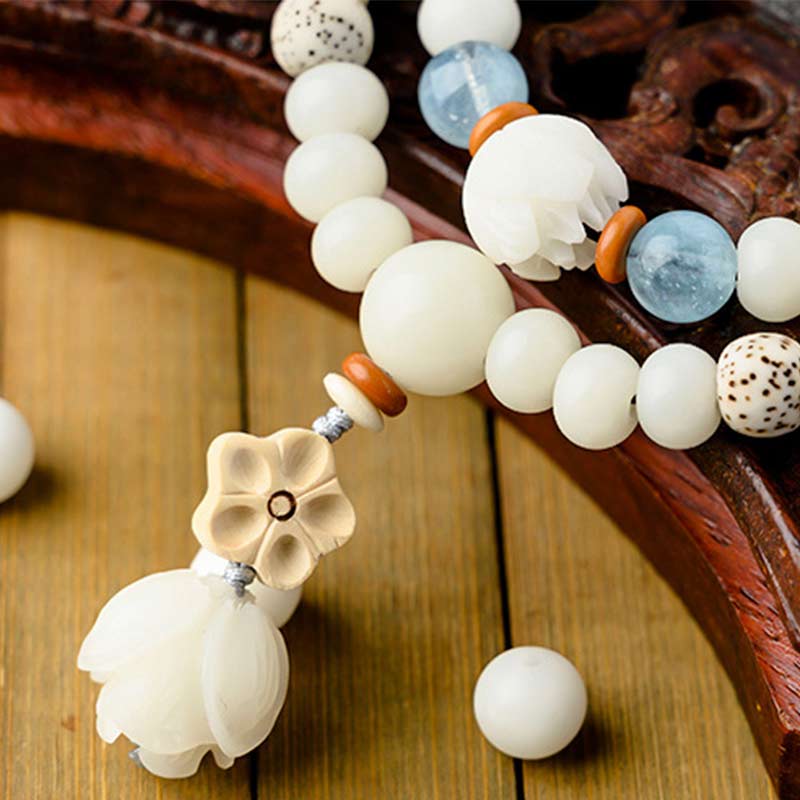 KarmaRipple's Tibetan Ivory Jade Bodhi Lotus Blessing Bracelet p7