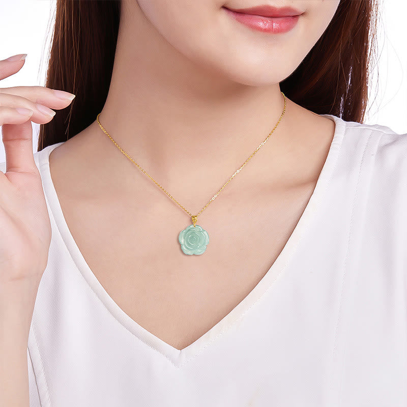 KarmaRipple's 18K Gold 925 Sterling Silver Authentic Jade Rose Fortune Pendant Necklace p8