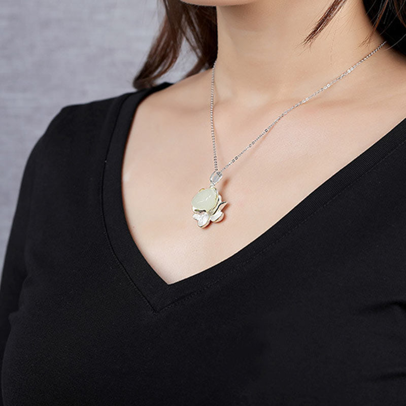 KarmaRipple's Ivory Jade Lotus Flower Happiness Pendant p4